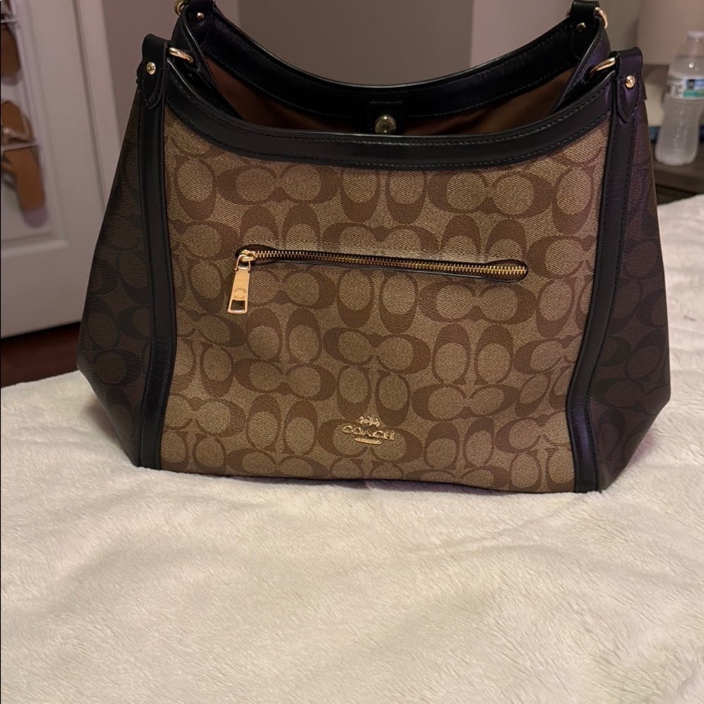 Coach Brown and Black Monogram Shoulder Bag